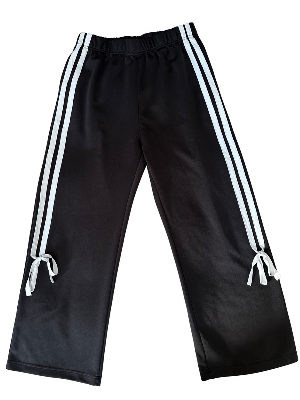 Bucket List Bow Ribbon Stripe Track Pants Wide Leg Black White L